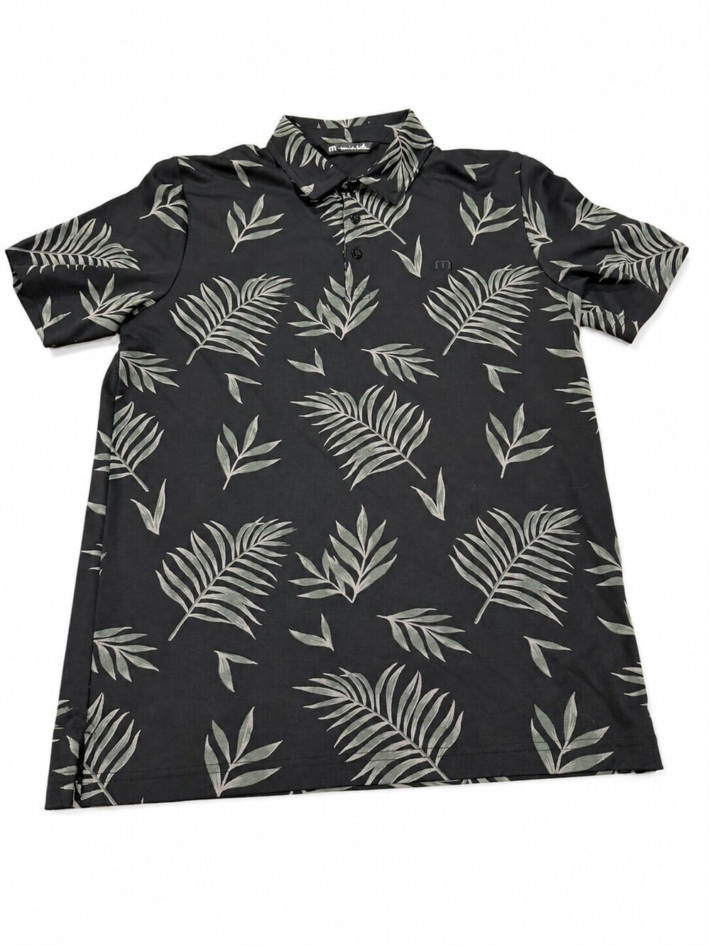 TravisMathew Men’s M Black Tropical Palm Leaf Golf Polo